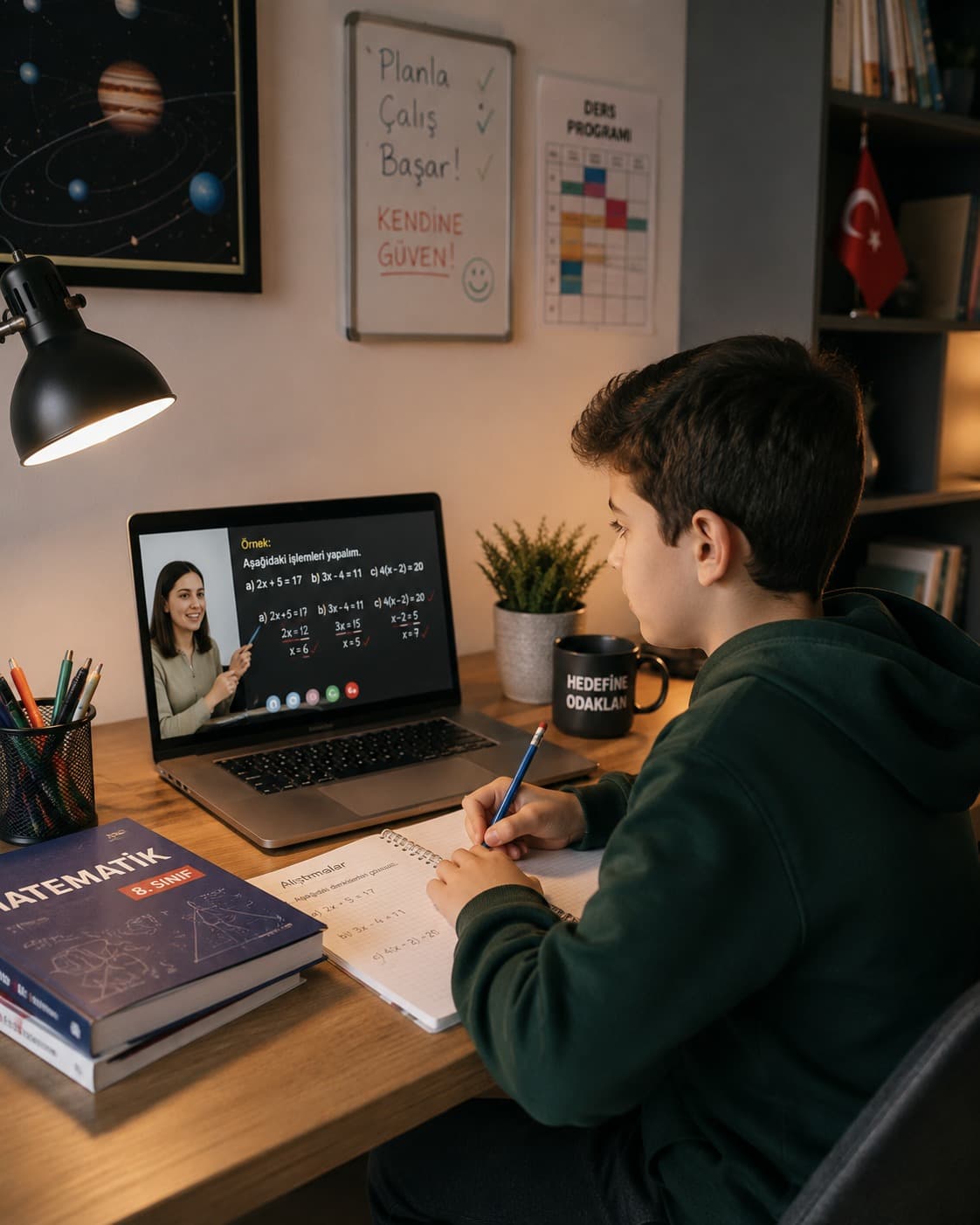 Online matematik özel dersine katılan öğrenci