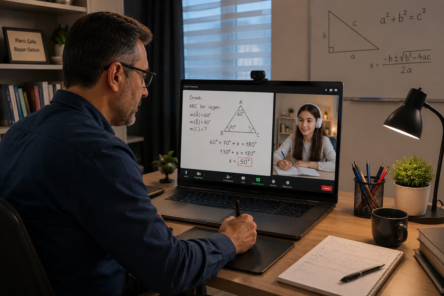Online matematik dersi veren öğretmen